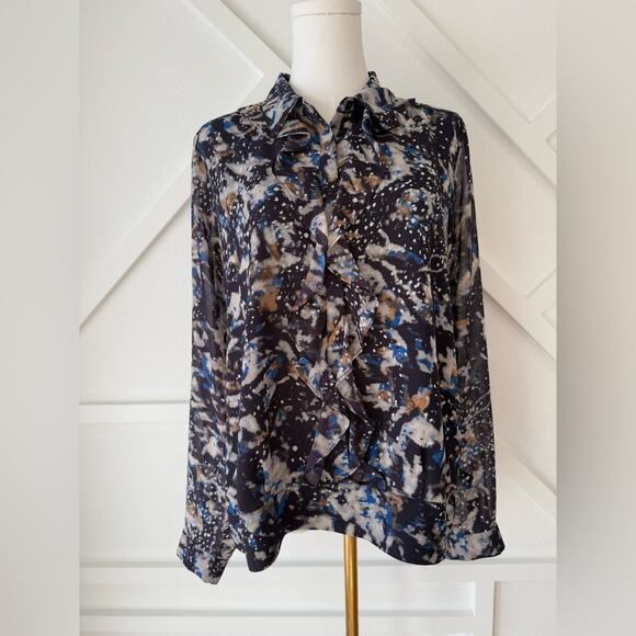 Cabi Starry Night Button Up Ruffle Chiffon Blouse Top Size Medium - Picture 1 of 13